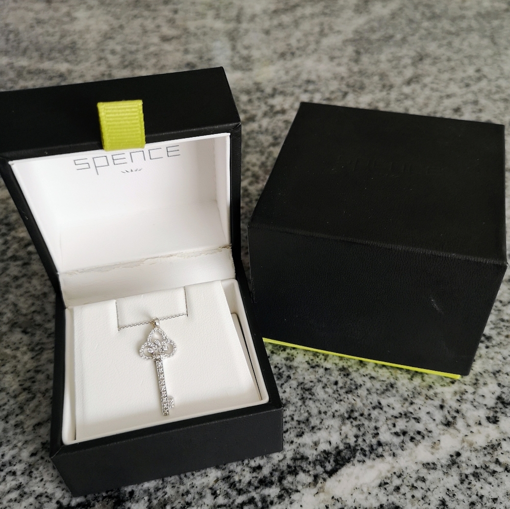 14k White gold key necklace from Spence Diamonds
